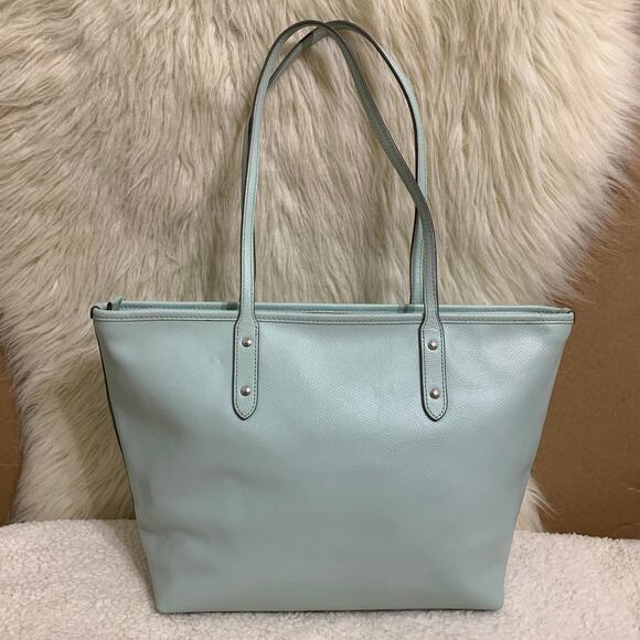 COACH Cross Grain Leather Zip Top CITY TOTE in Sea Glass F36875 - Picture 4 of 16